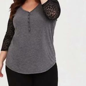 Torrid lace arm tunic shirt